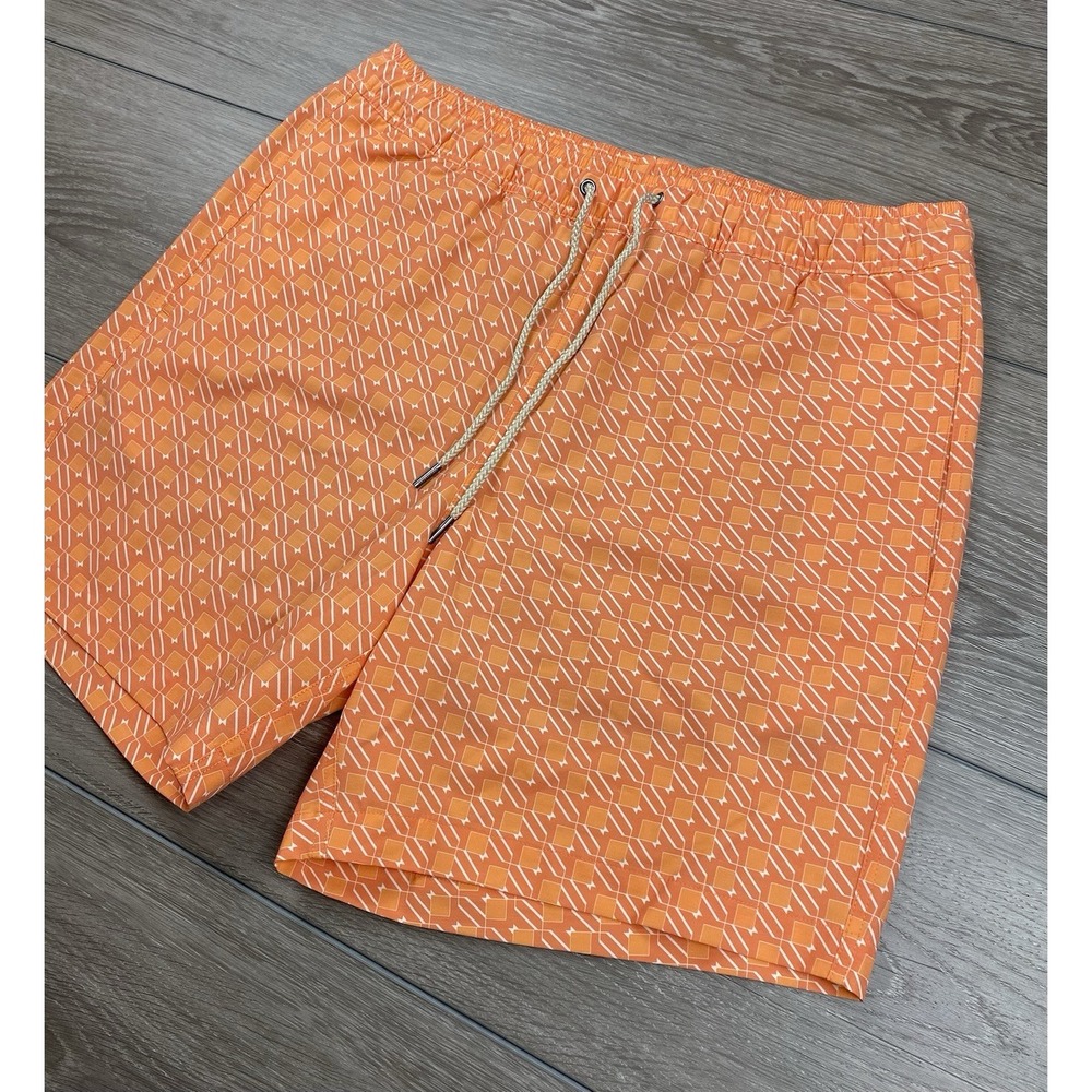 Fair Harbor Men's Geometric Pattern Drawstring Swim Trunks Orange Size‎ XL